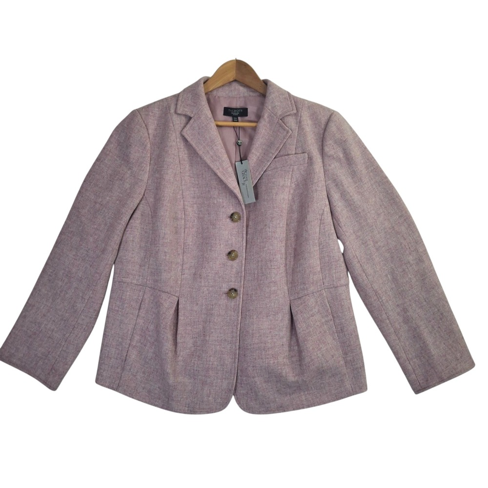 Talbots Woman Grace Fit Blazer 14W Lilac Pink 100% Wool 3-Button Jacket NWT